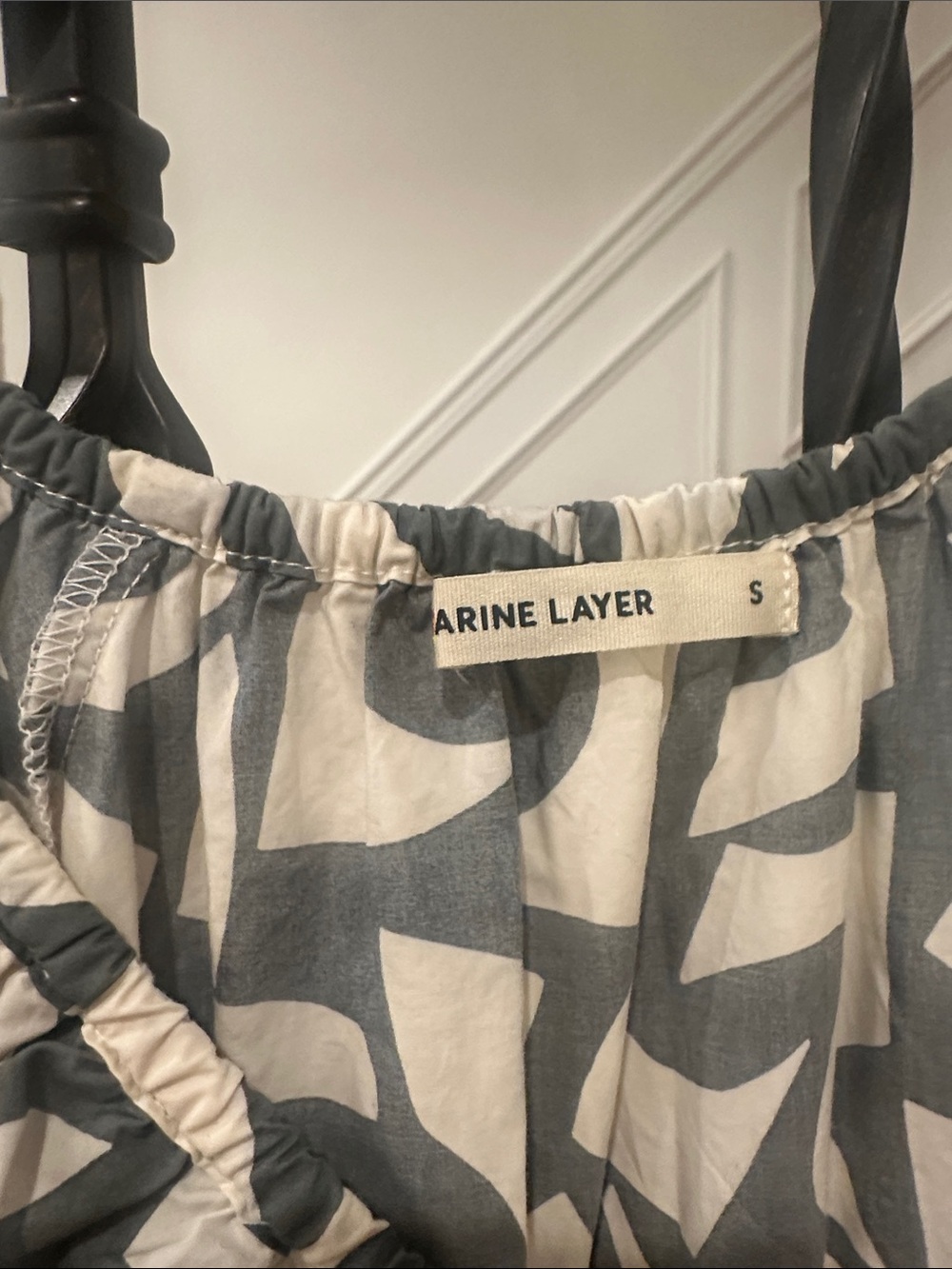 Marine Layer Cream and Green Abstract-Print Puff Sleeve Midi Dress - Picture 2 of 4